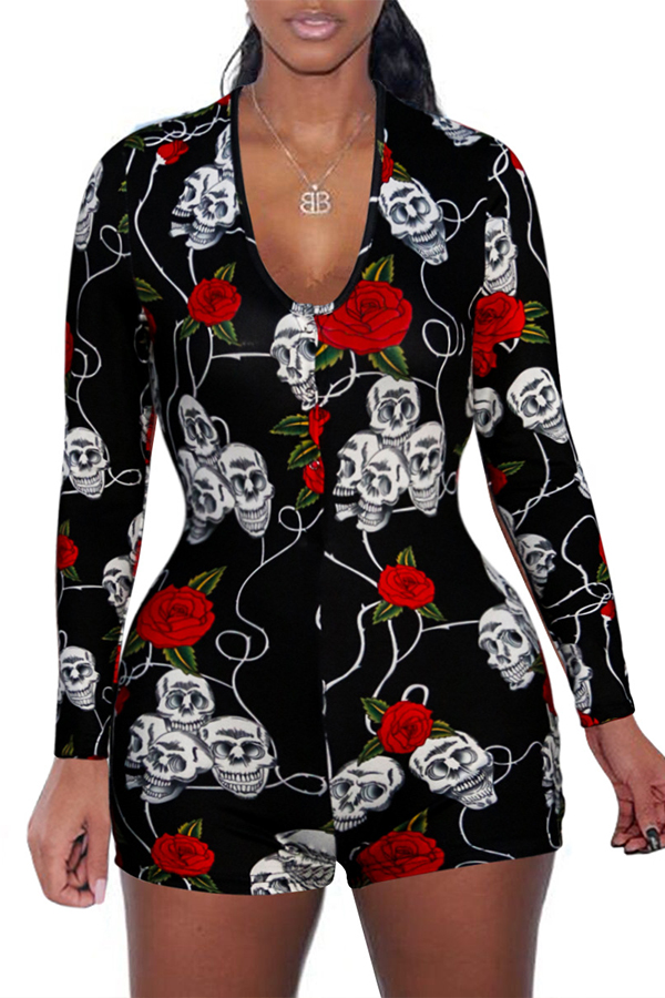 

Lovely Leisure Print Black One-piece Romper