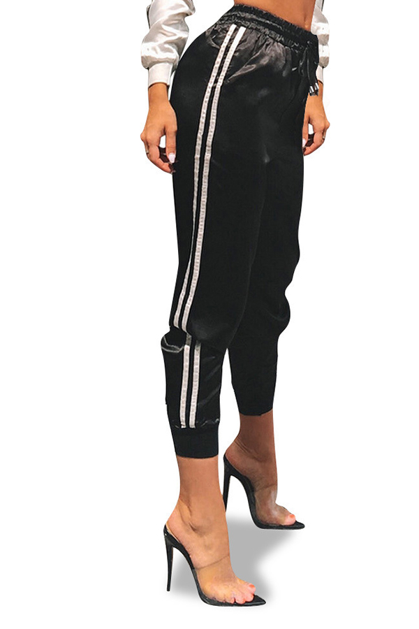

Lovely Casual Striped Black Pants