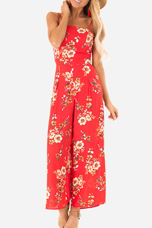 

Lovely Bohemian Print Red One-piece Jumpsuit