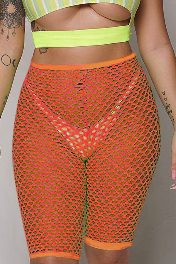 

Lovely Trendy Hollow-out Orange Shorts