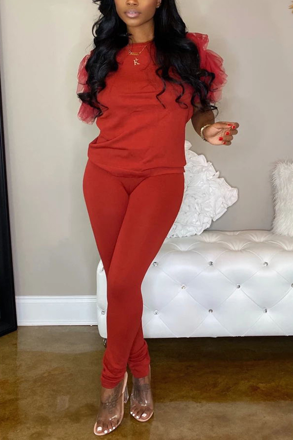 

Lovely Casual Basic Red Two-piece Pants Set