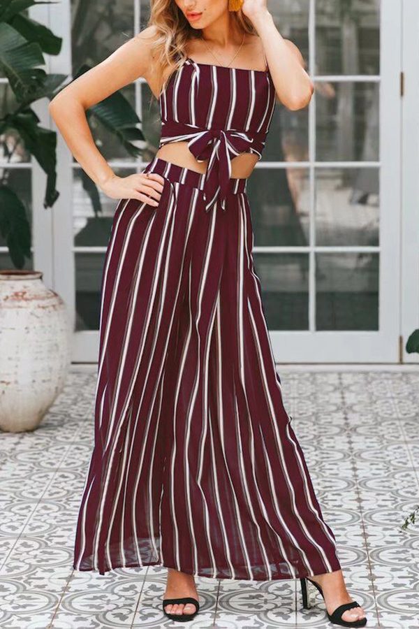 

Lovely Casual Striped Red Two-piece Pants Set
