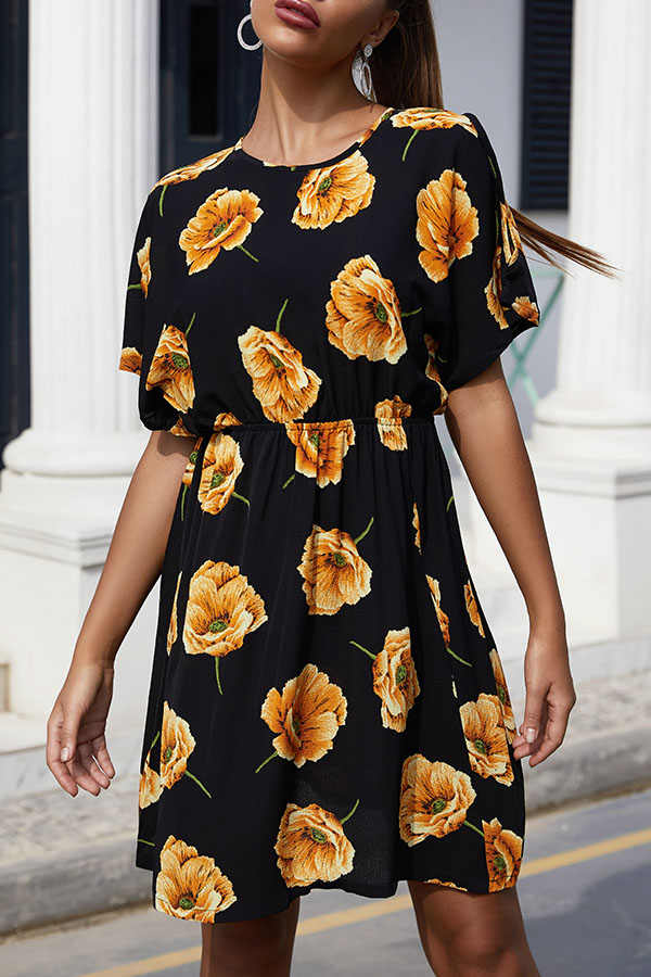 

Lovely Casual Floral Print Black Knee Length Dress