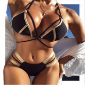 Lovely Patchwork Hollow-out Black Swimwear