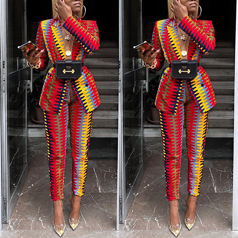 

Lovely Bohemian Geometric Print Red Two-piece Pants Set