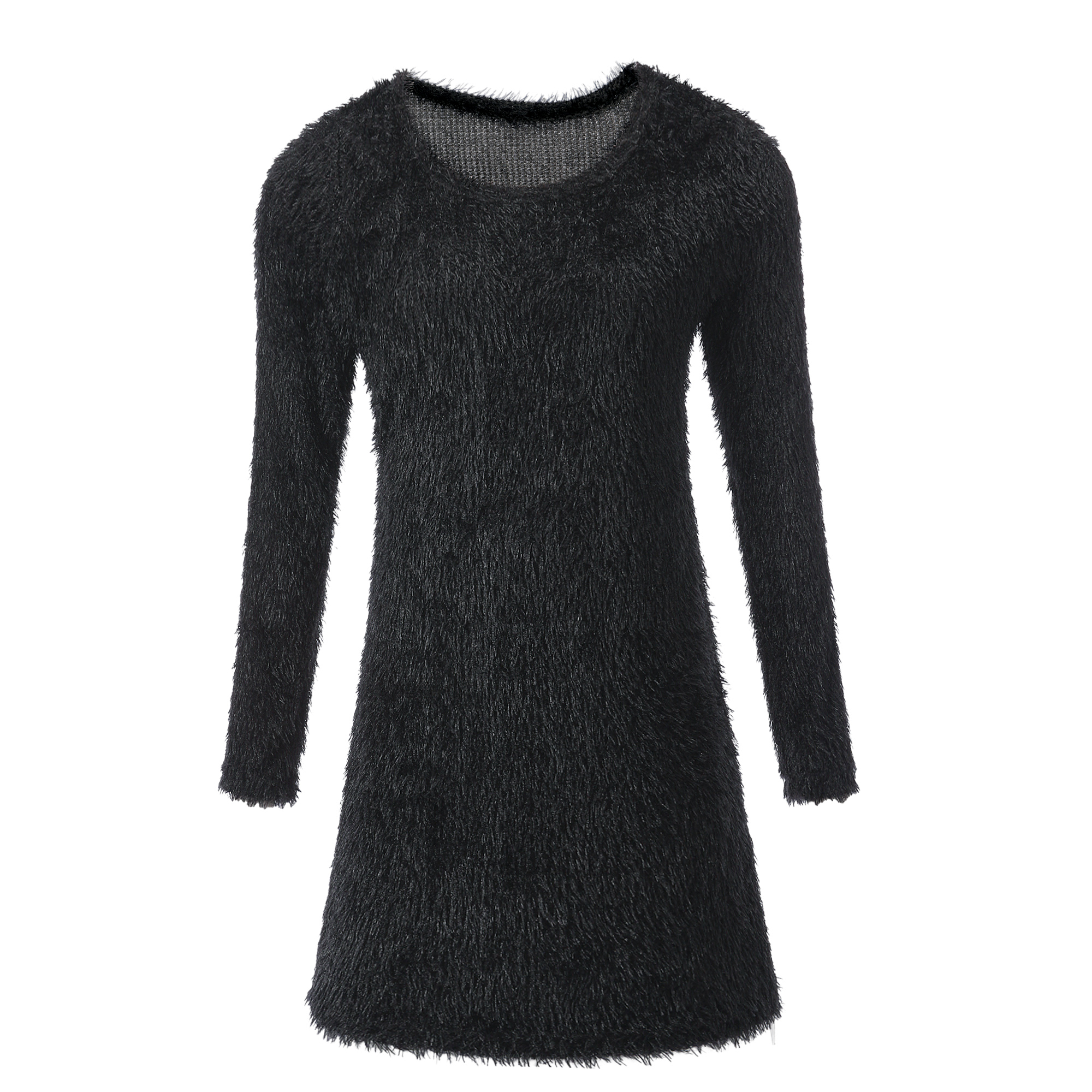 

Lovely Casual O Neck Black Plus Size Mini Dress