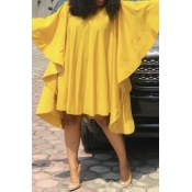 Lovely Chic Loose Flounce Design Yellow Knee Lengt