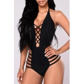 Lovely Hollow-out Black One-piece Swimwear