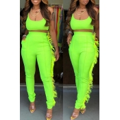 Lovely Casual Spaghetti Strap Tassel Green Two-pie