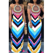 Lovely Casual Halter Print Multicolor Maxi Dress