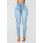 Lovely Chic Button Design Baby Blue Jeans