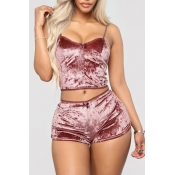 Lovely Chic Sleeveless Dusty Pink Two-piece Shorts