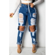 Lovely Chic Hollow-out Deep Blue Jeans