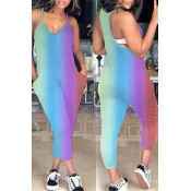 Lovely Casual Loose Print Blue One-piece Jumpsuit