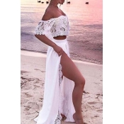 Lovely Chic Lace Hollow-out White Two-piece Skirt 