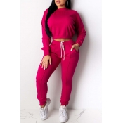 Lovely Casual Basic Rose Red Two-piece Pants Set