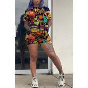 Lovely Casual Print Multicolor Two-piece Shorts Se