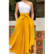 Lovely Casual One Shoulder Yellow Ankle Length Dre
