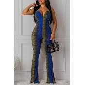 Lovely Sexy Print Blue Jumpsuit