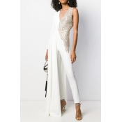 Lovely Trendy Patchwork White Jumpsuit