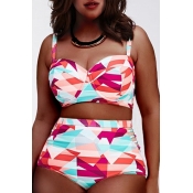 LW Plus Size Trendy Geometric Print Hollow-out Mul