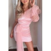 Lovely Sweet One Shoulder Pink Mini Dress