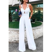 Lovely Chic V Neck Loose White One-piece Jumpsuit