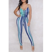 Lovely Leisure Striped Blue One-piece Jumpsuit