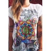 Lovely Chic Basic  Print White T-shirt