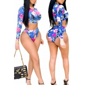 Lovely Print Blue Two-piece Swimsuit