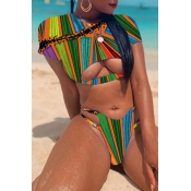 Lovely Striped Multicolor Two-piece Swimsuit
