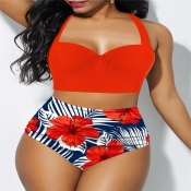 Lovely Print Red Plus Size Two-piece Swimsuit
