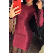 Lovely Casual Basic Skinny Purplish Red Mini Dress
