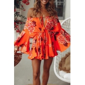Lovely Sweet Print Loose Orange Mini Dress