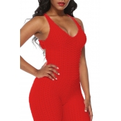 Lovely Stylish Backless Skinny Red One-piece Jumps