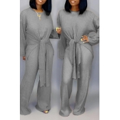 Lovely Casual Knot Design Loose Grey Two-piece Pan