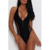 Lovely Patchwork Black One-piece Swimsuit