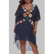 Lovely Casual Print Dark Blue Plus Size Cover-up