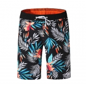 Lovely Bohemian Plants Print Black Shorts