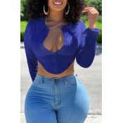 Lovely Chic Hollow-out Blue Blouse