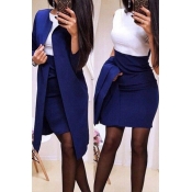 Lovely Work Patchwork Blue Two-piece Skirt Set