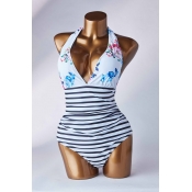Lovely Patchwork Striped Multicolor One-piece Swim