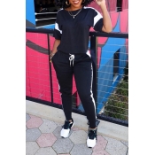 Lovely Leisure Patchwork Black Two-piece Pants Set