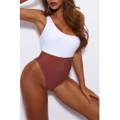 Lovely Patchwork Cameo Brown One-piece Swimsuit