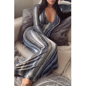 LW Leisure Striped Print Grey Maxi Dress