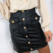 Lovely Casual Button Black Skirt