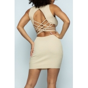 Lovely Acrylic Casual Solid Tank Cross straps Skin
