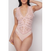 Lovely Sexy V Neck Light Pink Teddies