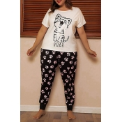Lovely Casual Print White Plus Size Two-piece Pant