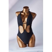 Lovely Hollow-out Black One-piece Swimsuit